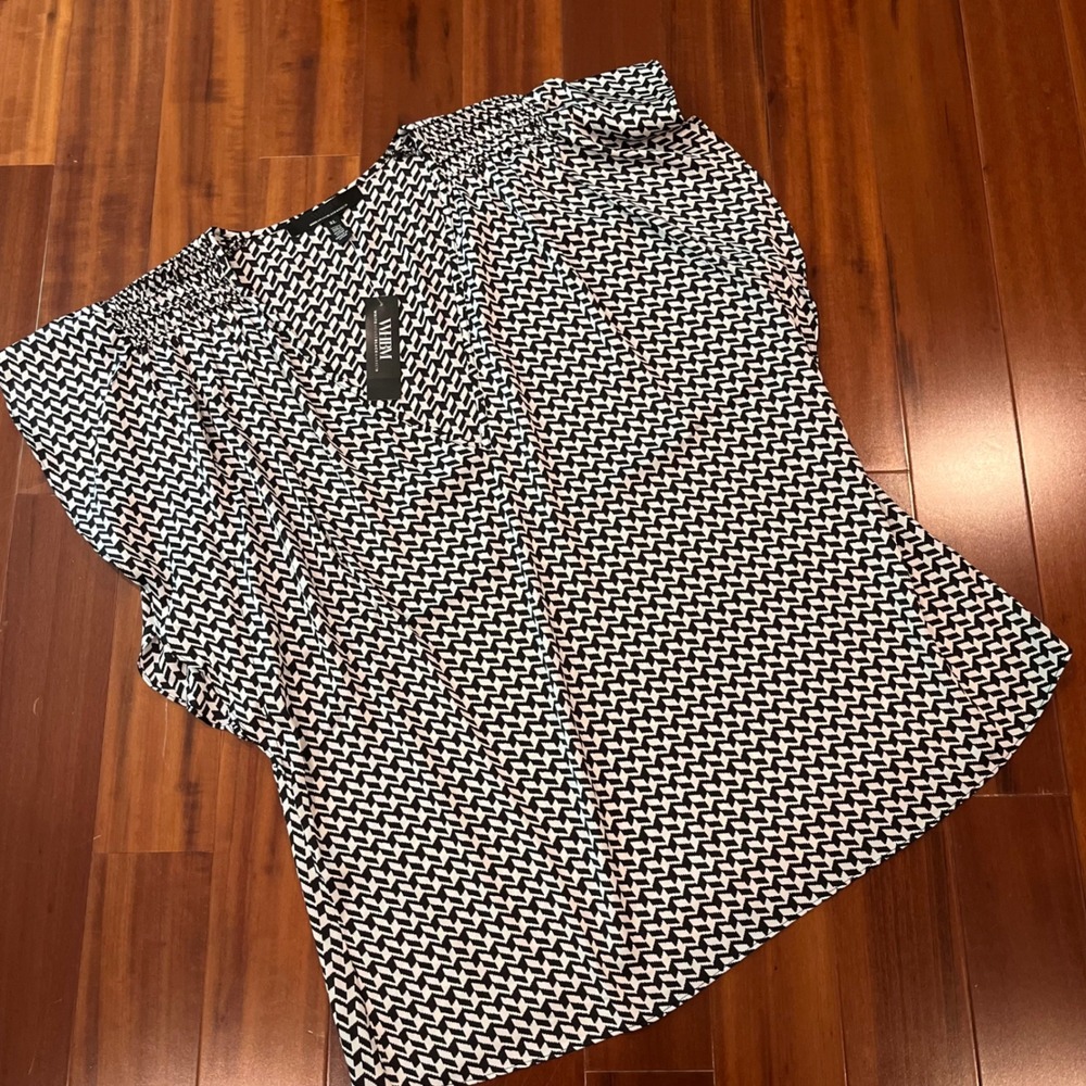 WHBM Blouse Top Geometric Flutter Sleeve V-Neck Lexi Geo Ecru New NWT Size XL